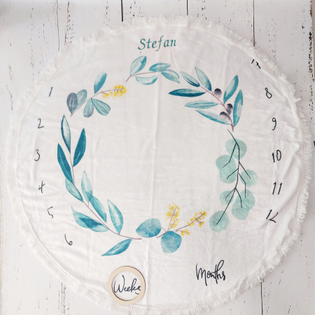 Paturica Milestone pentru fotografii bebe - Baby Eucalypt- cu numele bebelusului [2]