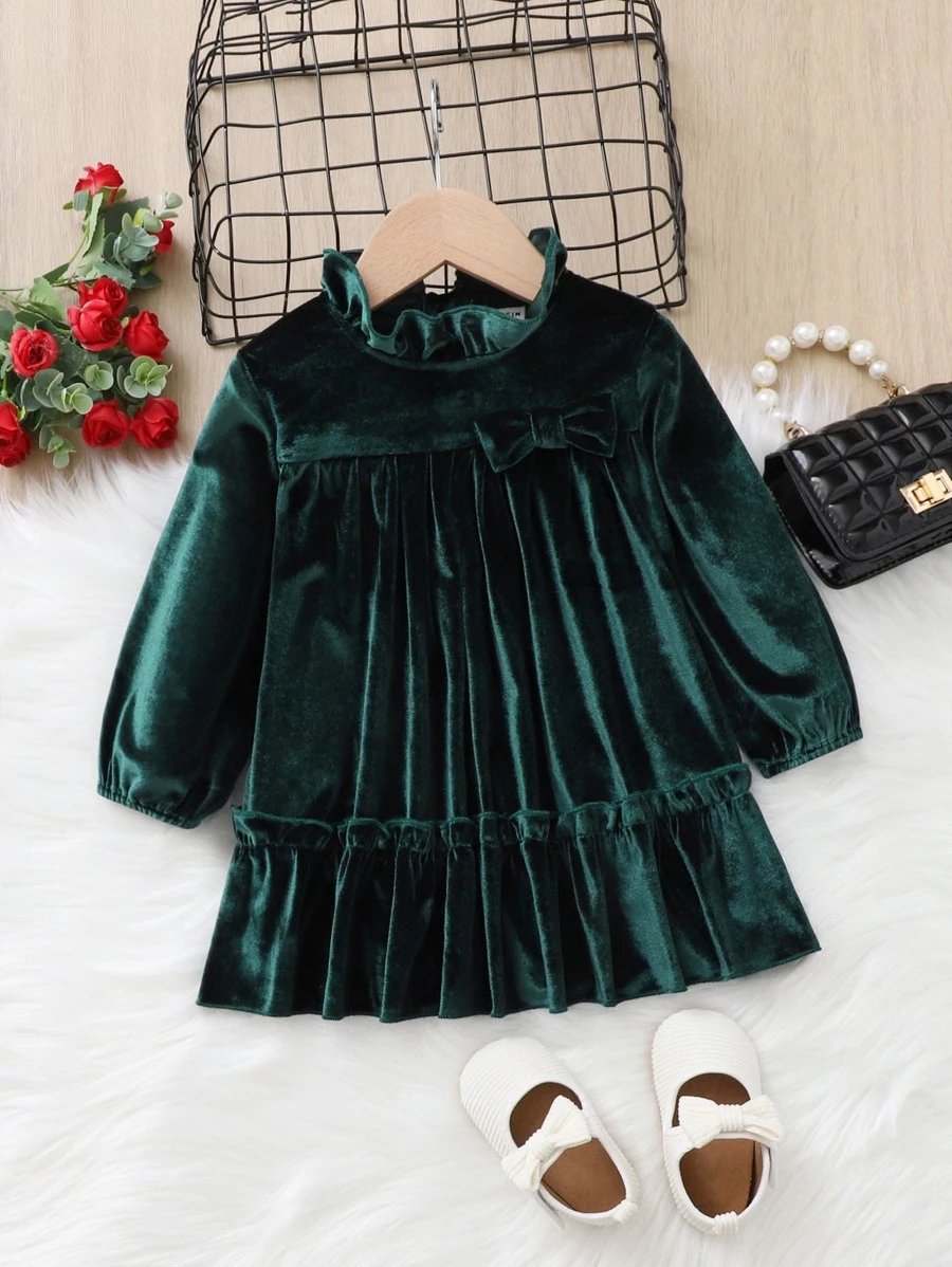 Colectia de Craciun - Rochie fete catifea verde I baby Carla