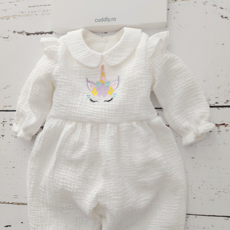 Set salopeta bebe si botosei personalizati, din muselina- Baby Blue Muslin [1]