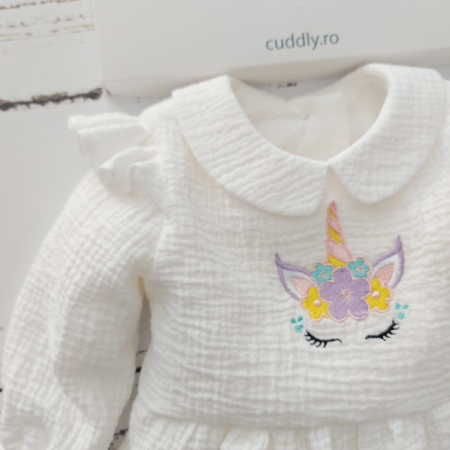 Set salopeta bebe si botosei personalizati, din muselina- Baby Blue Muslin [2]