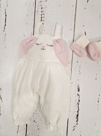 Salopeta bebe din muselina Sweet Bunny Pink [4]