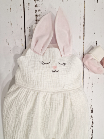 Salopeta bebe din muselina Sweet Bunny Pink [3]