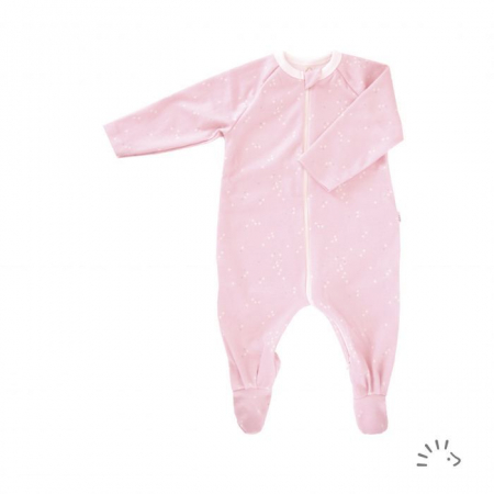 Haine naturale - Salopeta pijama cu fermoar, din bumbac organic- Pink