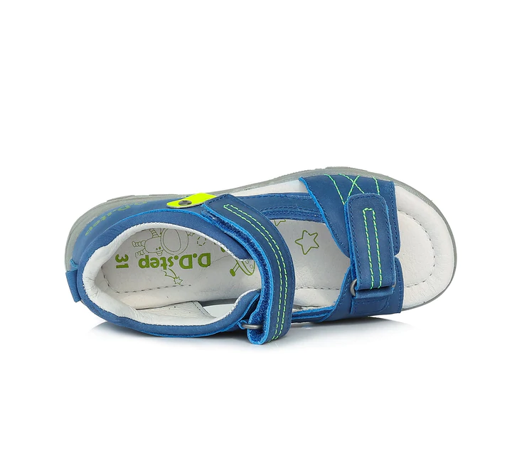 Incaltaminte copii - Sandale piele baieti, albastre, flexibile, cu velcro- D.D.Step