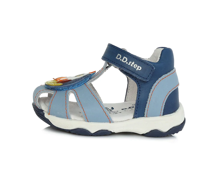 Incaltaminte copii - Sandale piele baieti, albastru cu racheta, flexibile, cu velcro- D.D.Step