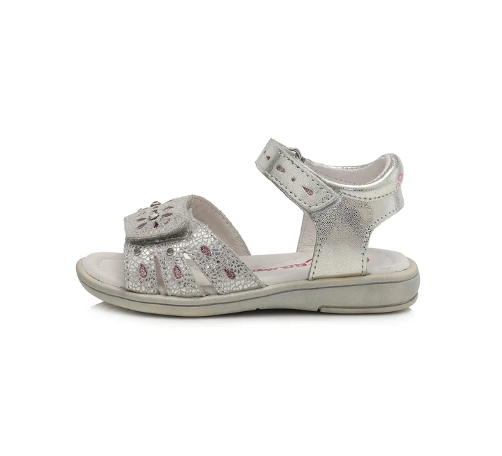 Incaltaminte copii - Sandale piele fete, gri argintiu cu luminite LED, flexibile- D.D.Step