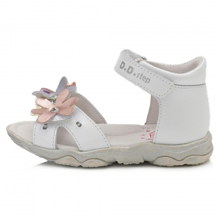 Sandale piele fete, albe cu floricele aplicate si luminite LED, flexibile- D.D.Step [0]