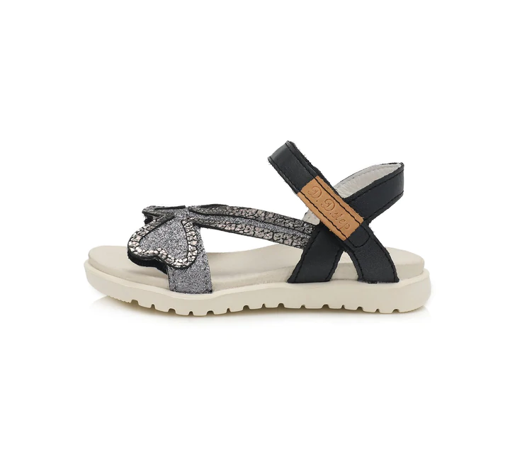 Incaltaminte copii - Sandale piele fete, negru cu fluturas, flexibile- D.D.Step