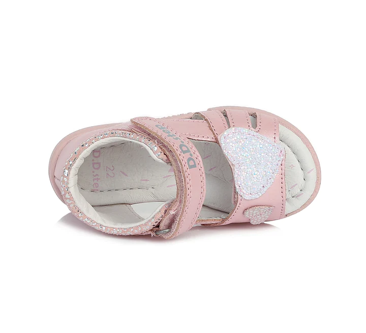 Sandale piele fete, roz cu inimioare, flexibile- D.D.Step [4]