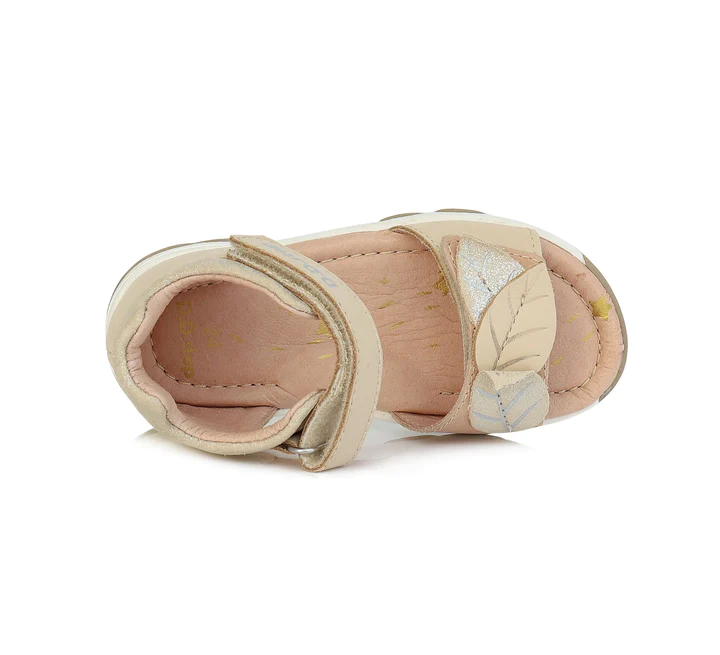 Sandale piele fete, crem cu frunze, flexibile- D.D.Step [3]