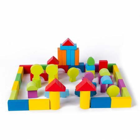 Set cuburi constructie din lemn, colorate si distractive - 100 bucati [0]