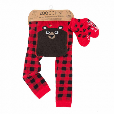 Haine naturale - Set pantaloni si soseste antiderapante, Zoocchini, 12-18 Luni, Bear