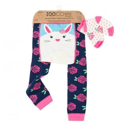 Haine naturale - Set pantaloni si soseste antiderapante, Zoocchini, 12-18 Luni, Bunny