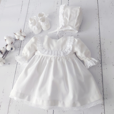 Hainute botez - Rochita din catifea de bumbac - White Snow