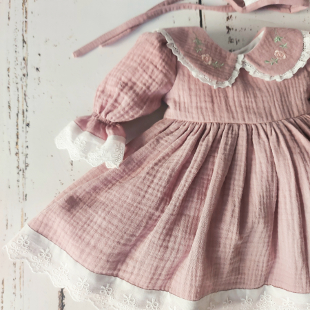 Set rochita din muselina - Vintage Flowers - Roz pudra [5]