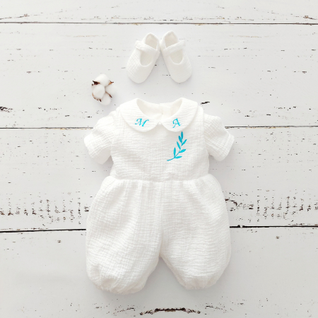 Trusou botez complet Baby Blue Muslin- 11 piese [2]