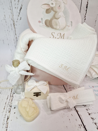 Trusou botez integral din muselina- ALB