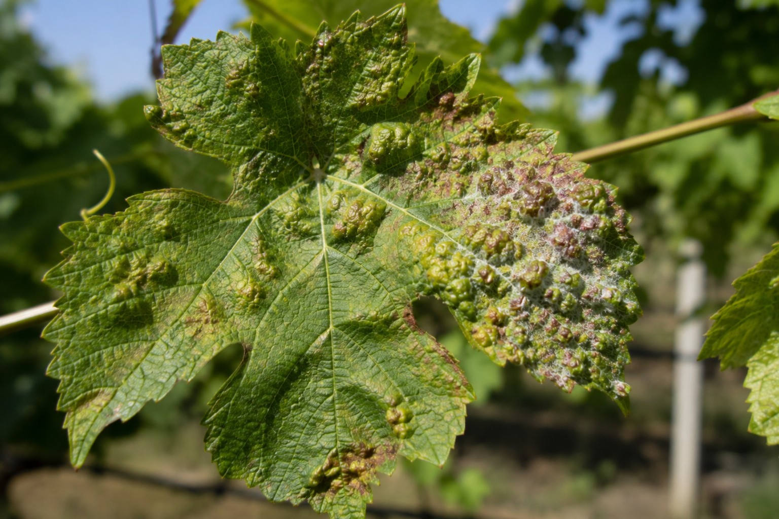 Acarianul galicol al viței-de-vie (Colomerus vitis) – Dăunător microscopic al viței-de-vie, care produce gale și deformări ale frunzelor, afectând dezvoltarea și producția butucilor.