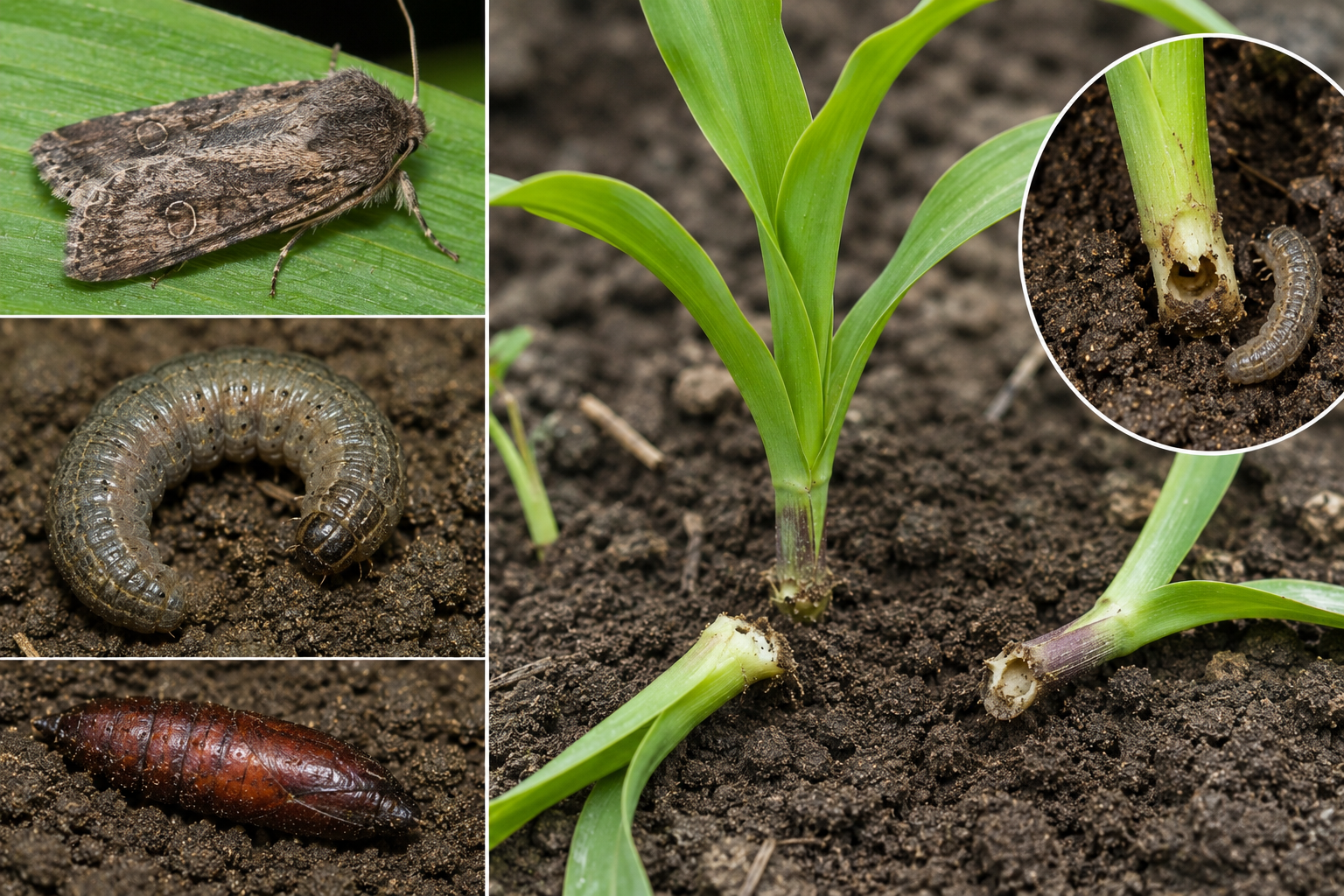Buha semănăturilor (Agrotis segetum) – Dăunătorul care retează plantele tinere la nivelul solului.