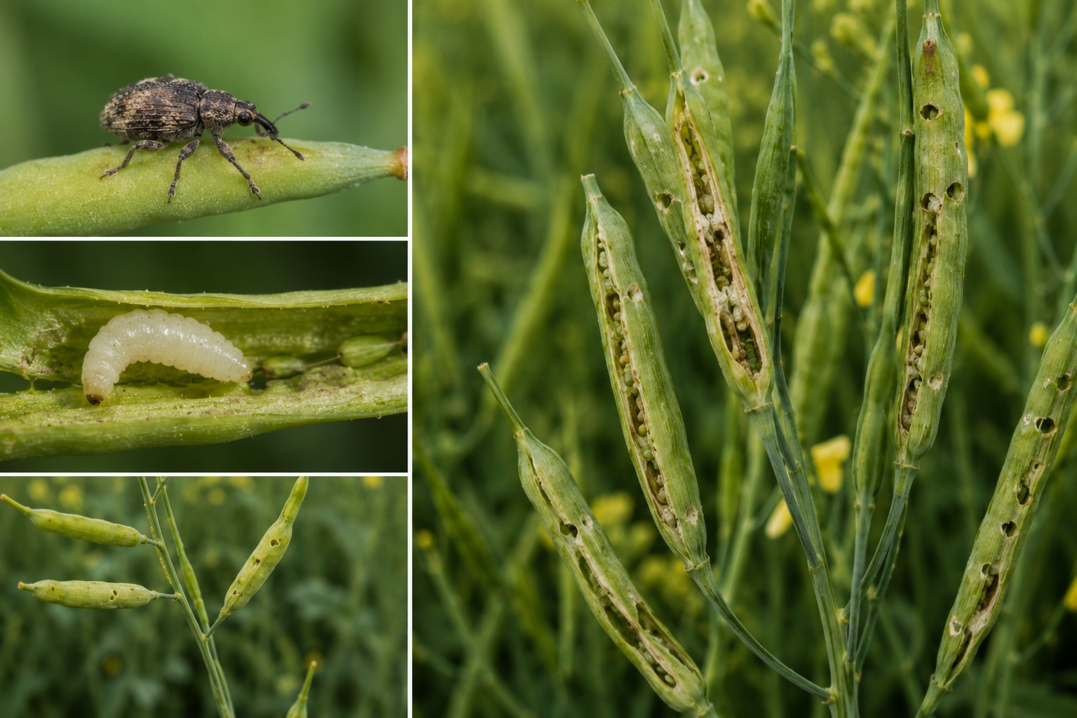 Gărgărița silicvelor (Ceutorhynchus obstrictus) – Dăunătorul care reduce producția prin atacul asupra silicvelor de rapiță.