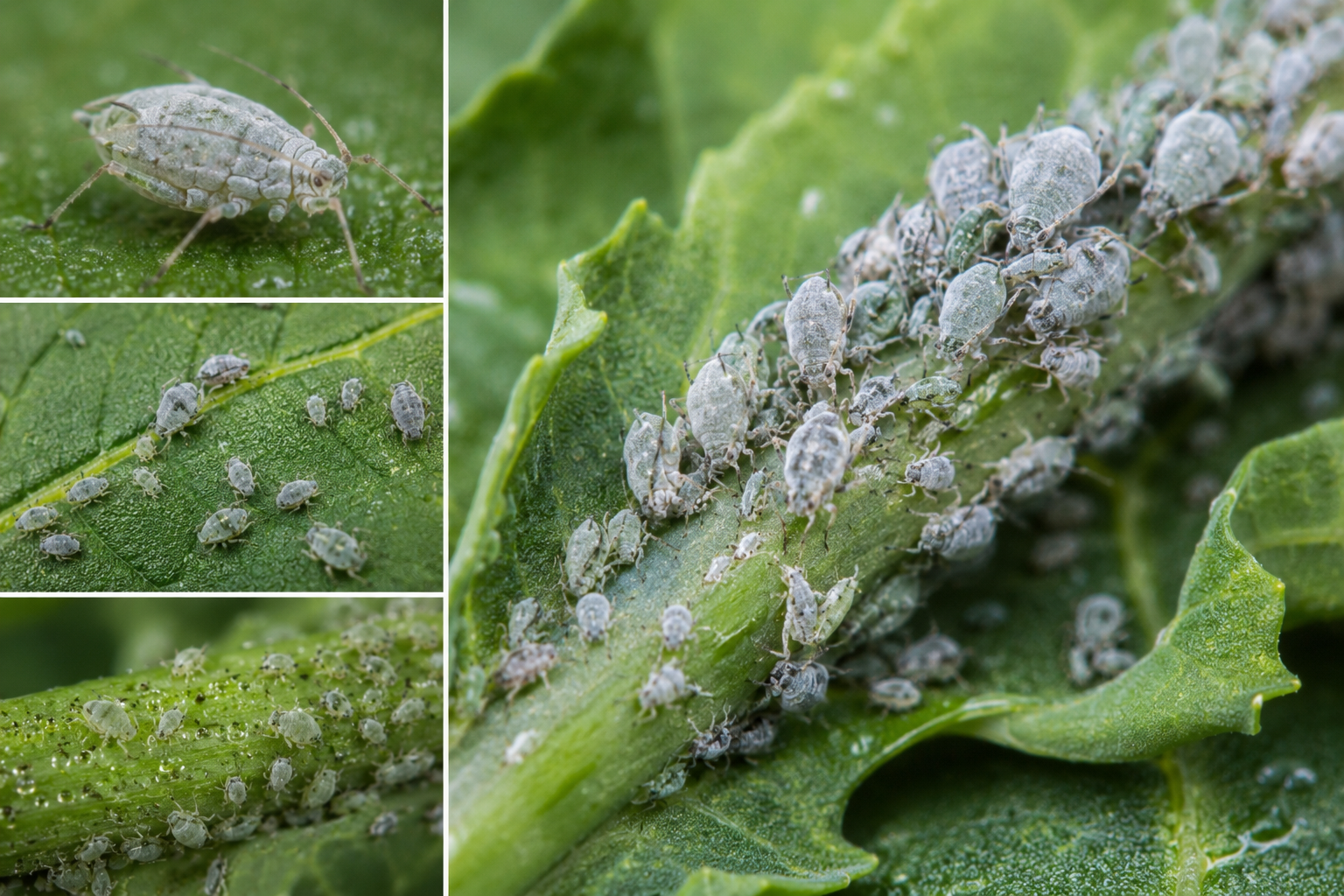 Păduchele cenușiu al verzei (Brevicoryne brassicae) – Dăunătorul care formează colonii și slăbește plantele de rapiță și crucifere.
