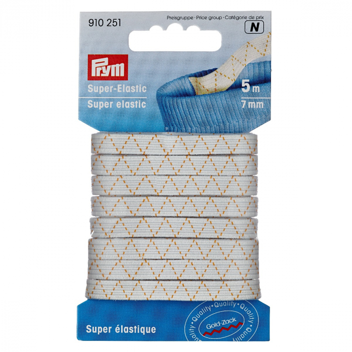 Elastic lat de 7 mm, alb, cu elasticitate foarte mare, Prym, 910251 [2]
