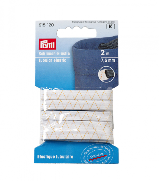Elastic tubular, pentru imbracaminte copii, 7,5 mm latime, 2 m lungime, alb, Prym [1]