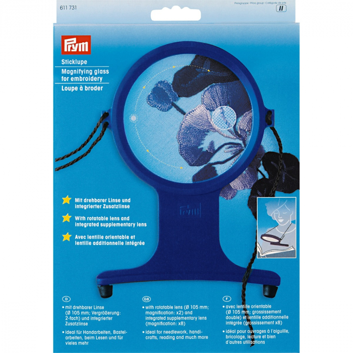Lupa lucru manual/citit, marire 2x si obiectiv suplimentar de 8x, diametru 10,5 cm, Prym 611731 [1]