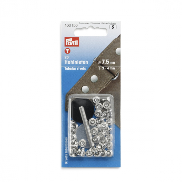 Riveti tubulari, diametru 7,5 mm, pentru grosimi de prindere intre 3 - 4 mm, culoare argintie, 20 bucati, Prym 403150 [2]