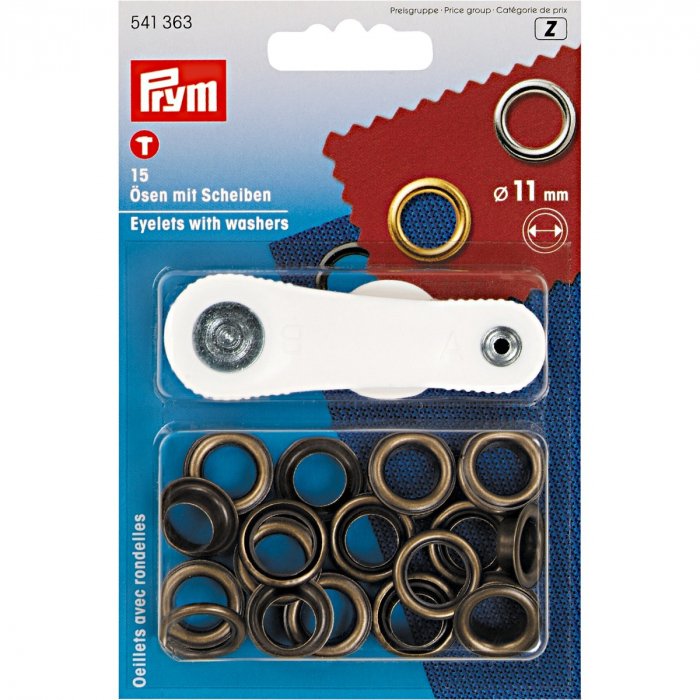 Set ocheti de 11 mm, cu dispozitiv de atasare, 15 buc, alama, Prym 541363 [2]