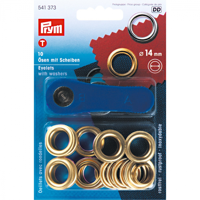 Set ocheti de 14 mm, cu dispozitiv de atasare, 10 buc, auriu,, Prym 541373 [1]