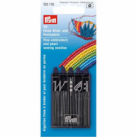 Ace de cusut - Ace fine pentru broderii si cusut margele, 25 ace, 5 modele, Prym, 125110