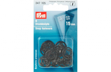 Capse nasturi fermoare - Capse de cusut din plastic, finisaj negru, diametru 15 mm, Prym