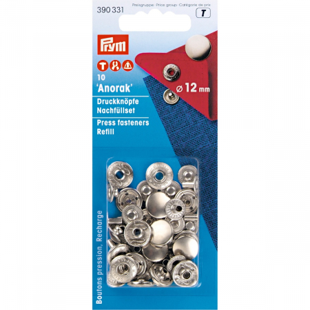 Capse nasturi fermoare - Capse metalice ANORAK (pentru imbracaminte), diametru 12 mm, finisaj argintiu, Prym, 390331