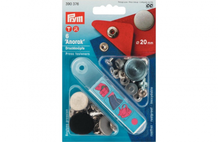 Capse nasturi fermoare - Capse metalice, Anorak pentru textile, otel antic mat, de 20 mm, cu aplicator, Prym, 390376