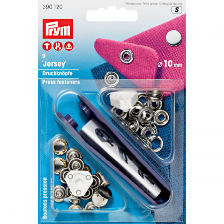Capse nasturi fermoare - Capse metalice Jersey, diametru 10 mm cu gherute (tip capacel), argintii, Prym, 390120