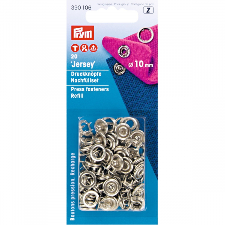Capse nasturi fermoare - Capse metalice JERSEY rezerve, 10 mm, pentru tricot, finisaj argintiu, Prym, 390106