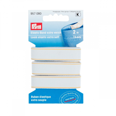 Elastic Velcro Viledon - Elastic extra soft, 15 mm grosime, 2 m lungime, alb, Prym, 957080
