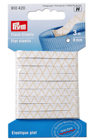 Elastic Velcro Viledon - Elastic plat 6 mm latime, 3 m lungime, model zig-zag, alb, Prym