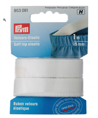 Elastic Velcro Viledon - Elastic soft din velur 15 mm latime, 1 m lungime, alb, Prym