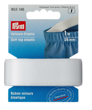 Elastic Velcro Viledon - Elastic soft din velur 25 mm latime, 1 m lungime, alb, Prym