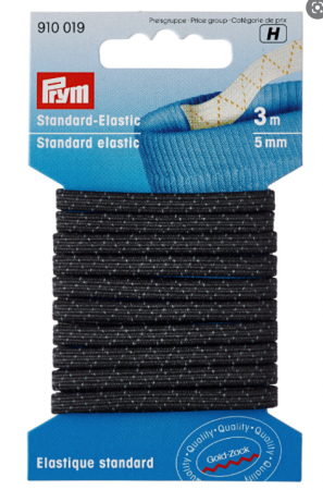 Elastic Velcro Viledon - Elastic standard, 5 mm latime, 3 m lungime, negru, Prym