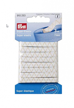 Elastic Velcro Viledon - Elastic super elasticitate, 7 mm latime, 3 m lungime, alb, Prym