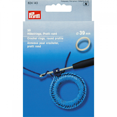 Andrele si crosete - Inele pentru crosetat plate, din plastic, diametru 39 mm, 30 buc, Prym 624143