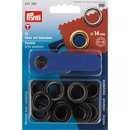 Capse nasturi fermoare - Ocheti, 14 mm cu dispozitiv de atasare, 10 buc, negru oxidat, Prym, 541384