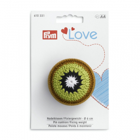 Ace de cusut - Perna ace cu greutate de fixare, diametru 6 cm, design kiwi, Prym Love 610331