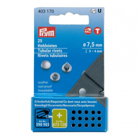 Capse nasturi fermoare - Riveti tubulari argintii de 3-4 mm lungime, 7.5 mm diametru, 25 bucati Prym