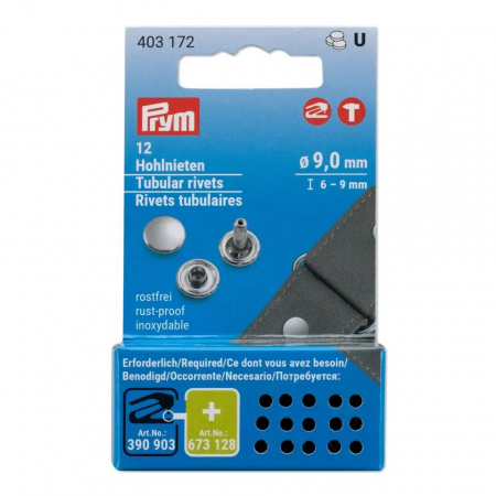 Capse nasturi fermoare - Riveti tubulari argintii de 4-6 mm lungime, 9 mm diametru, 20 bucati, Prym