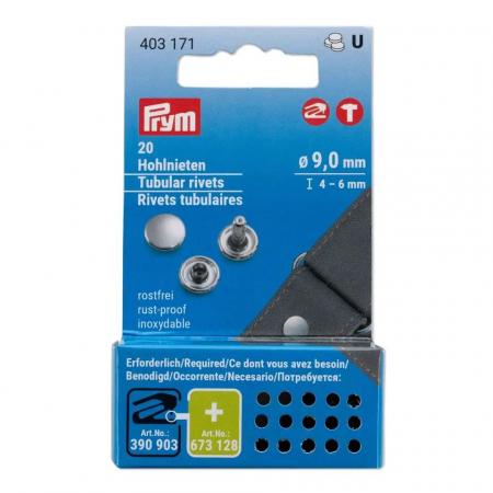 Capse nasturi fermoare - Riveti tubulari argintii de 4-6 mm lungime, 9 mm diametru, 20 bucati, Prym