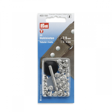 Riveti tubulari, diametru 7,5 mm, pentru grosimi de prindere intre 3 - 4 mm, culoare argintie, 20 bucati, Prym 403150 [1]